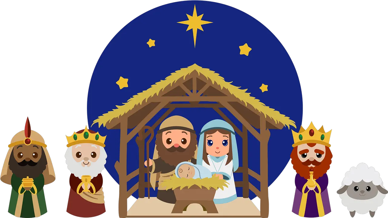 Nativity Manger Cartoon Free Vector Graphic On Pixabay Dibujos Reyes Magos Animados Png Lamb Of God Jesus Icon