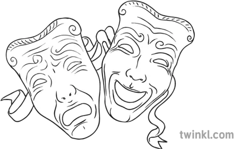 Theatrical Masks Black And White Illustration Twinkl Little Boy Black And White Png Theatre Masks Png