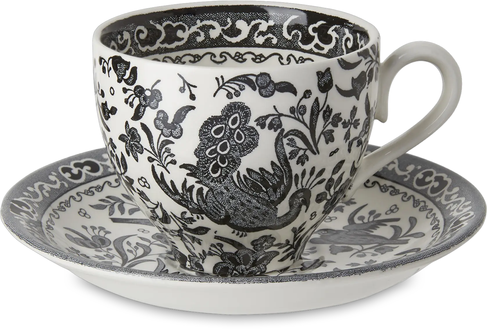 Burleigh Black Regal Peacock Teacup Ceramic Tea Set Black And White Png Teacup Png