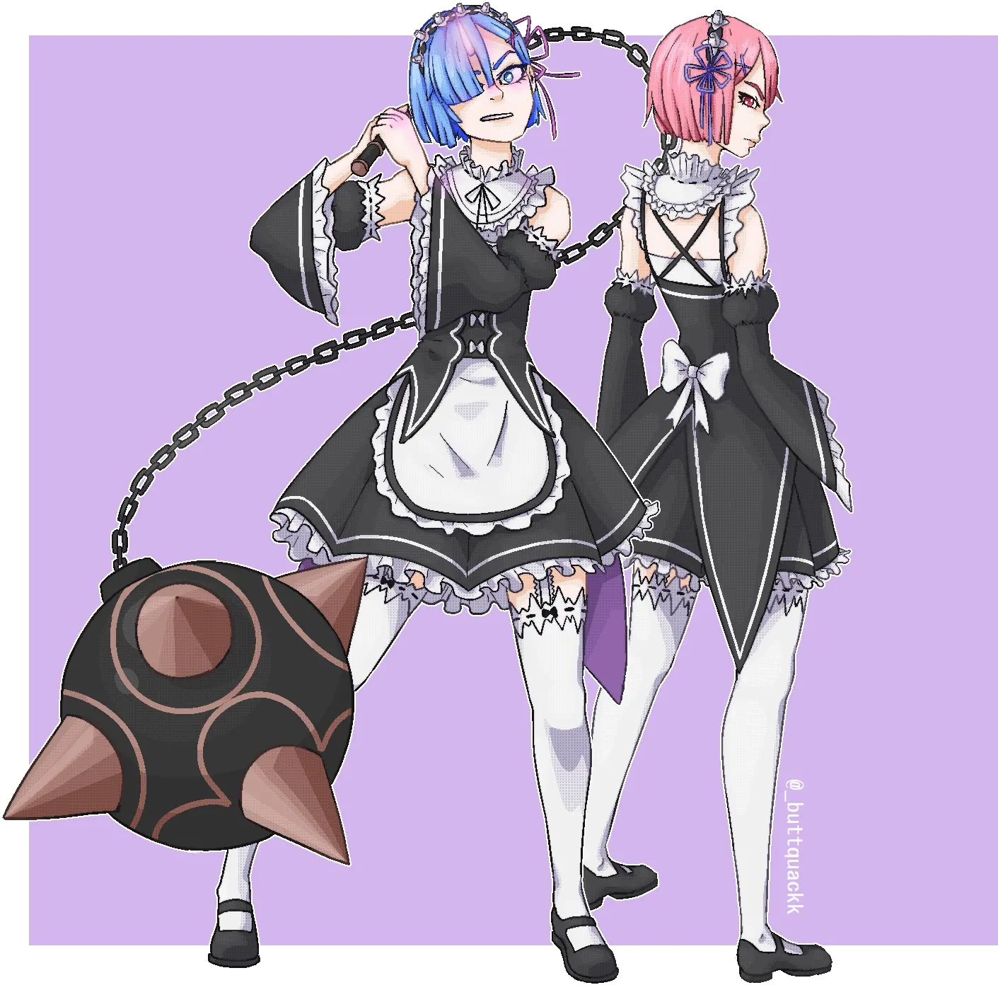 Rem And Ram Artist Is Me Fanart Hime Cut Png Rem Transparent