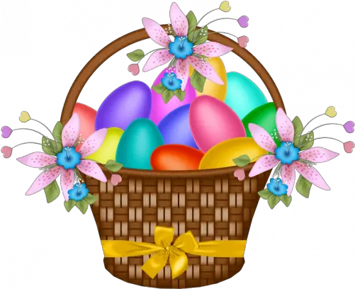 Easter Basket With Yellow Ribbon Transparent Easter Egg Baskets Png Easter Basket Png