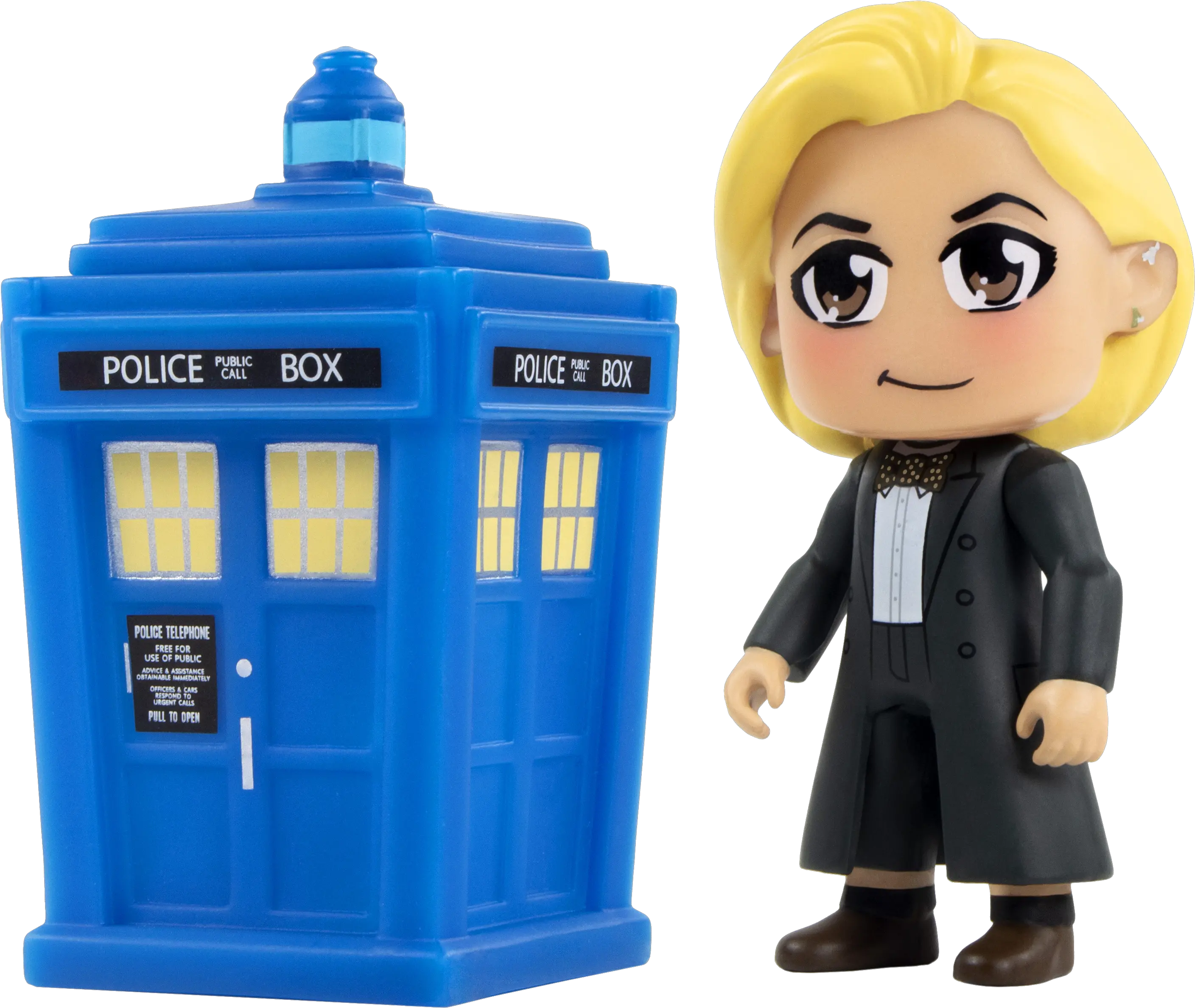 Doctor Who Flashback Collection Titans Vinyl Figure Glow In The Dark Tardis U0026 Thirteenth Tuxedo Variant Fictional Character Png Tardis Icon Png