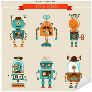 Sticker Set Of Vintage Hipster Robot Icons Pixersus Illustration Robots Png Hipster Icon
