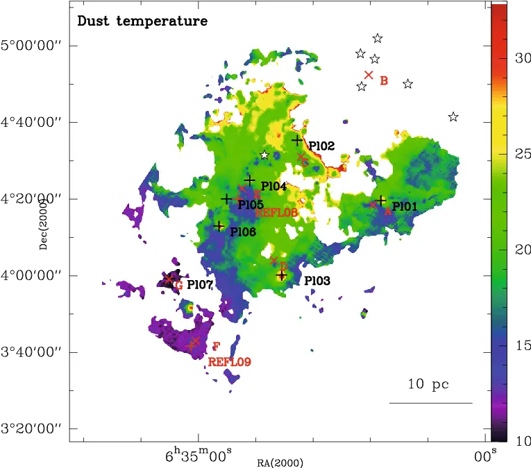 Dust Temperature Map Of The Rosette Molecular Cloud Map Png Dust Cloud Png