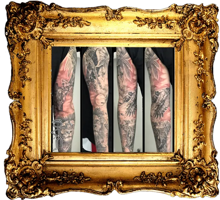 How Much Does A Black And Grey Tattoo Sleeve Cost Gilded Photo Frame Png Tattoo Sleeve Png