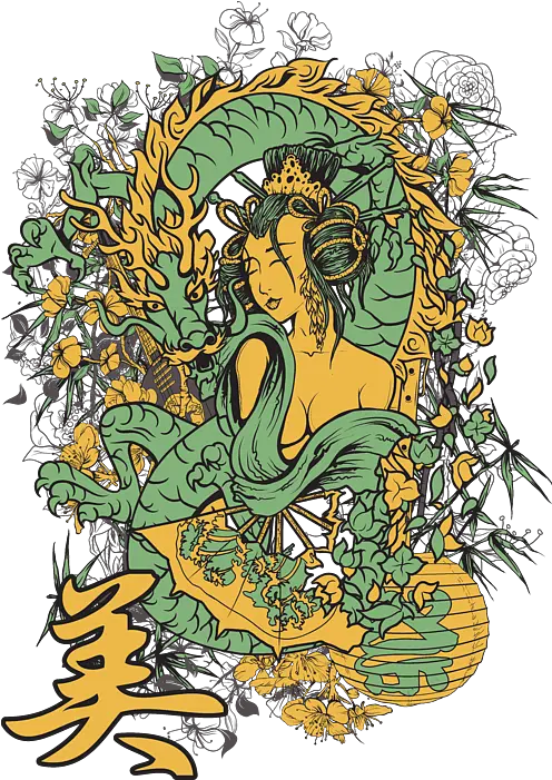 Geisha And Dragon T Shirt For Sale By Jacob Zelazny Shirt Japanese Design Geisha Png Geisha Icon Png