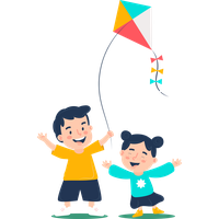 Makar Sankranti Cartoon Playing With Kids Child For Happy Greeting Cards