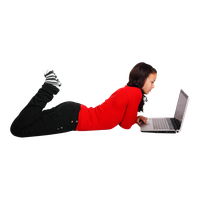 Using Girl Laying Laptop PNG Free Photo